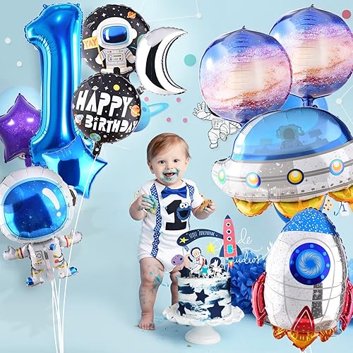 Miniatura 6 de TMCCE 11 globos de aluminio con temática espacial para decoración de fiesta de cumpleaños con temática espacial de astronauta para el primer espacio
