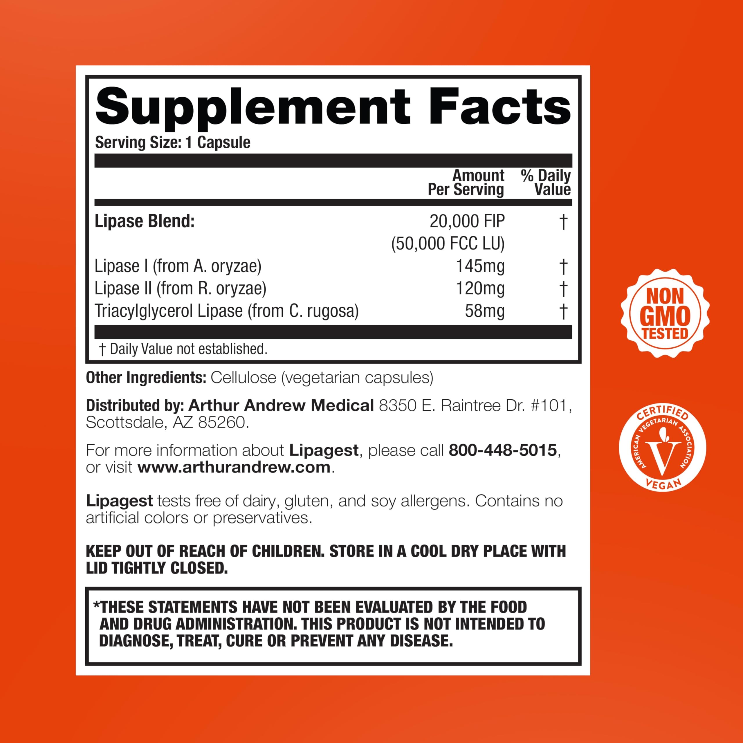 Arthur Andrew Medical, Lipagest, Lipase Enzyme, 20,000 FIP — Amazon image 3
