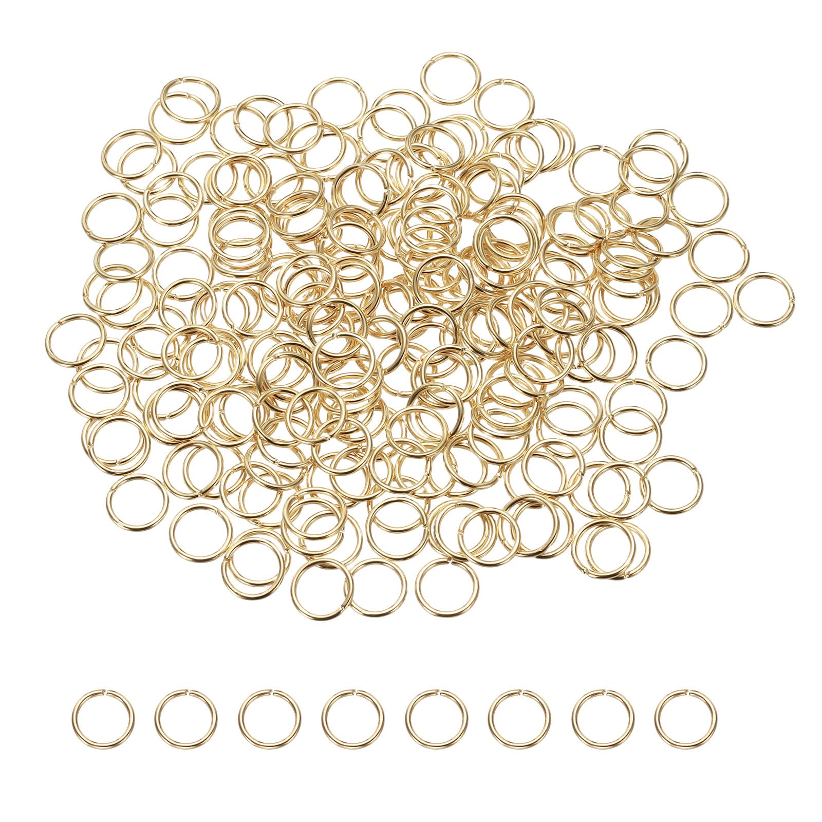 sourcing map 200 Pcs Open Jump Rings, 8mm Split Metal O Ring 0.9mm Thick Keychains Connector Ring for Jewelry Making DIY Necklaces Bracelet Earrings Craft Making, K Gold — image 1