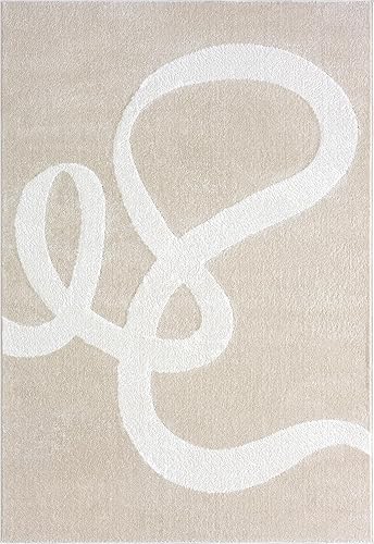 Miniatura 3 de Abani Deco Collection - Alfombra de área, diseño moderno de cinta abstracta beige, 2 x 3 pies, para sala de estar, dormitorio y oficina