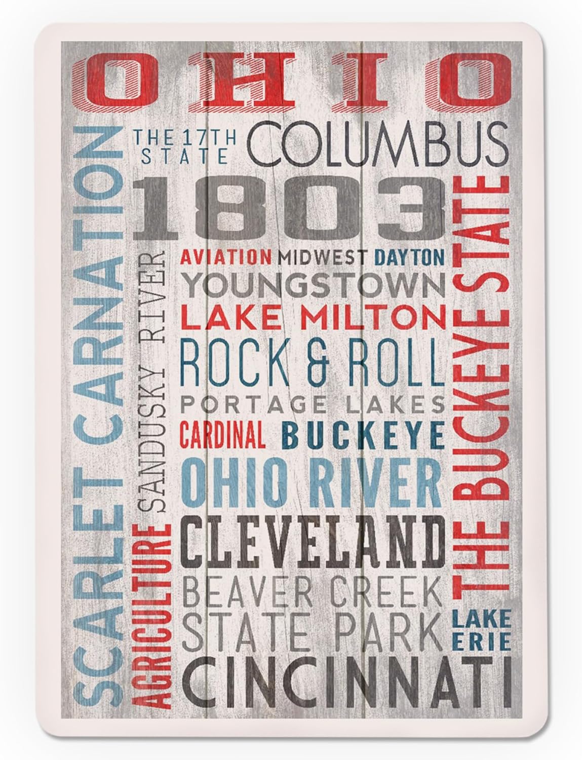 Lantern Press Ohio, The Buckeye State, Rustic Typography, 52 Playing Cards for Adults, Poker Size Card Deck