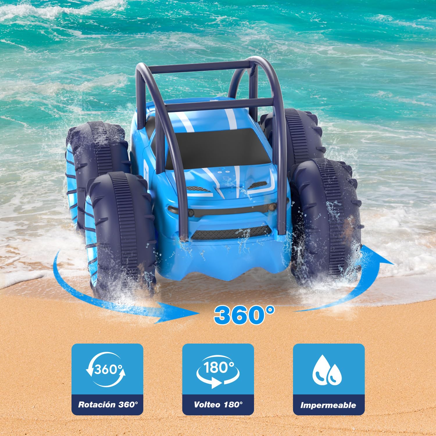 MaxTronic Coche Teledirigido de Carga Directa para Niños - Coche RC Anfibio 2.4G 360° - 15KM/H - 4WD - Coche de Acrobacias Todoterreno con LED Ajustable - Niños y Niñas de 3-12 Años