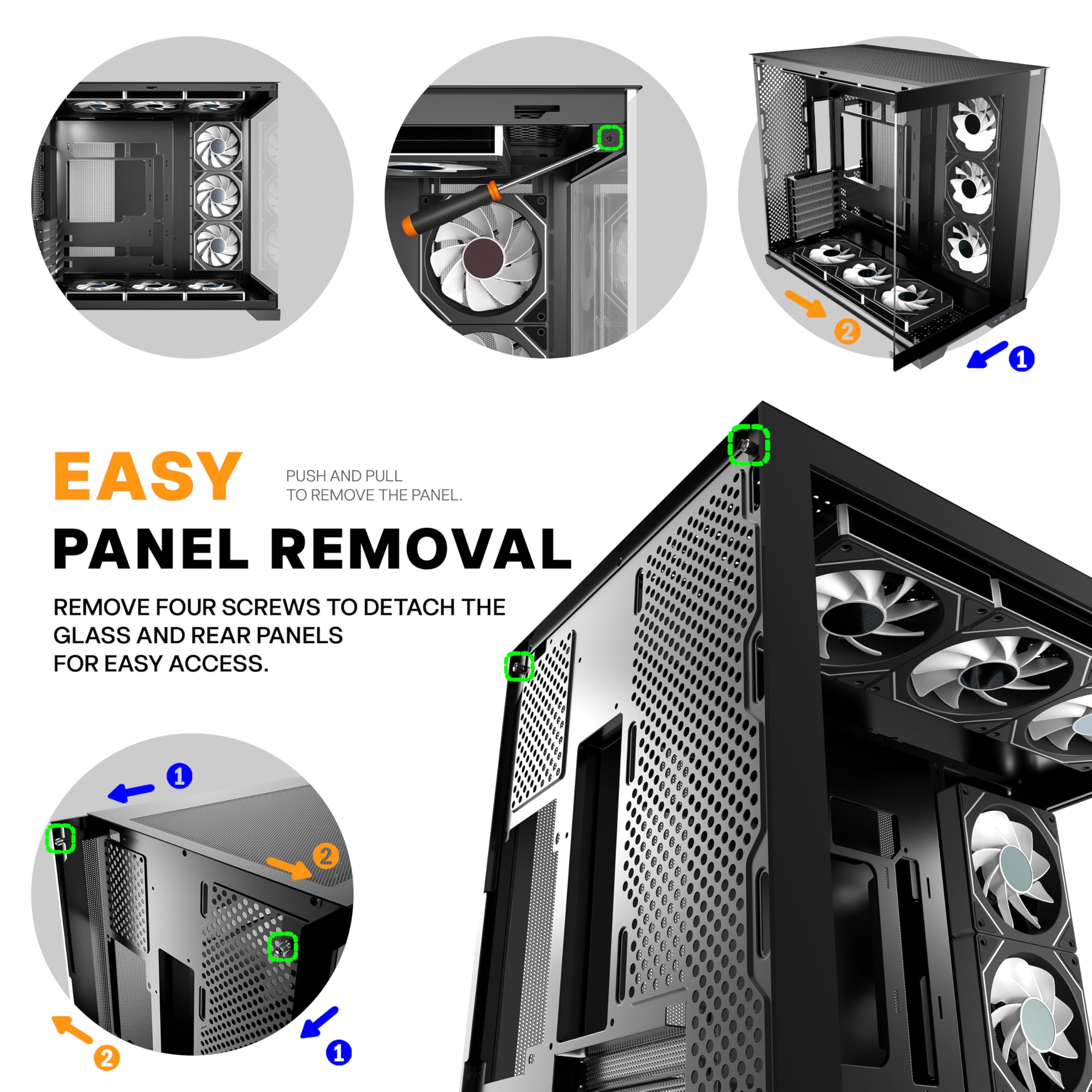 ANSAITE ATX PC-Gehäuse 9×120 mm ARGB PWM-Lüfter vorinstalliert ，Mid-Tower Gaming PC-Gehäuse, Panorama-Gehärtetes Glas Schwarz Computer-Gehäuse mit Typ-C, 360mm Radiator Unterstützung，H-D9 (Schwarz)