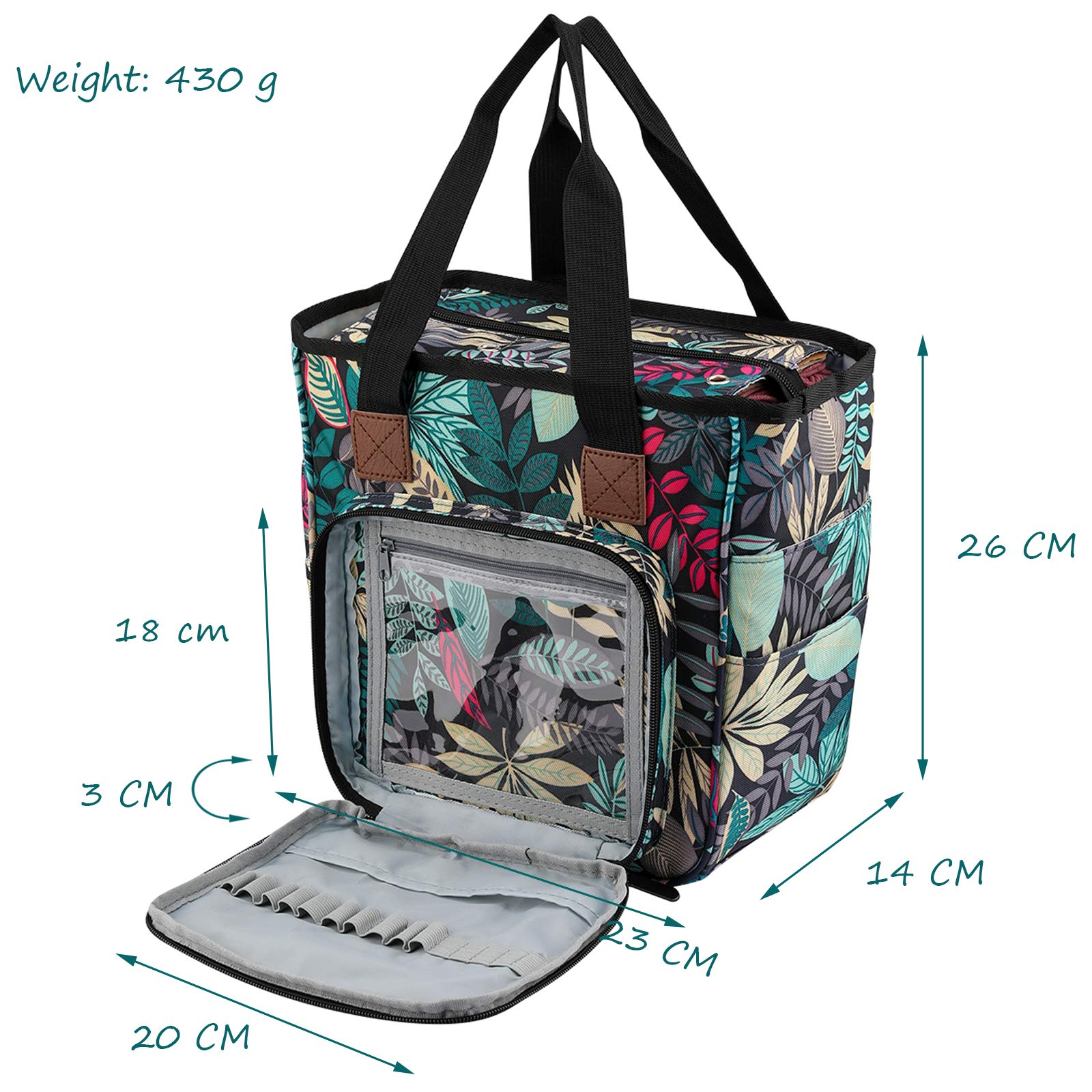 Katech Borsa a Maglia dei Filati, Borsa per Maglieria Portatile per Trasportare e Conservare Uncinetti Ferri da Maglia e Altri Piccoli Accessory, Adatto a Principianti e Professionisti (Blu Verde)