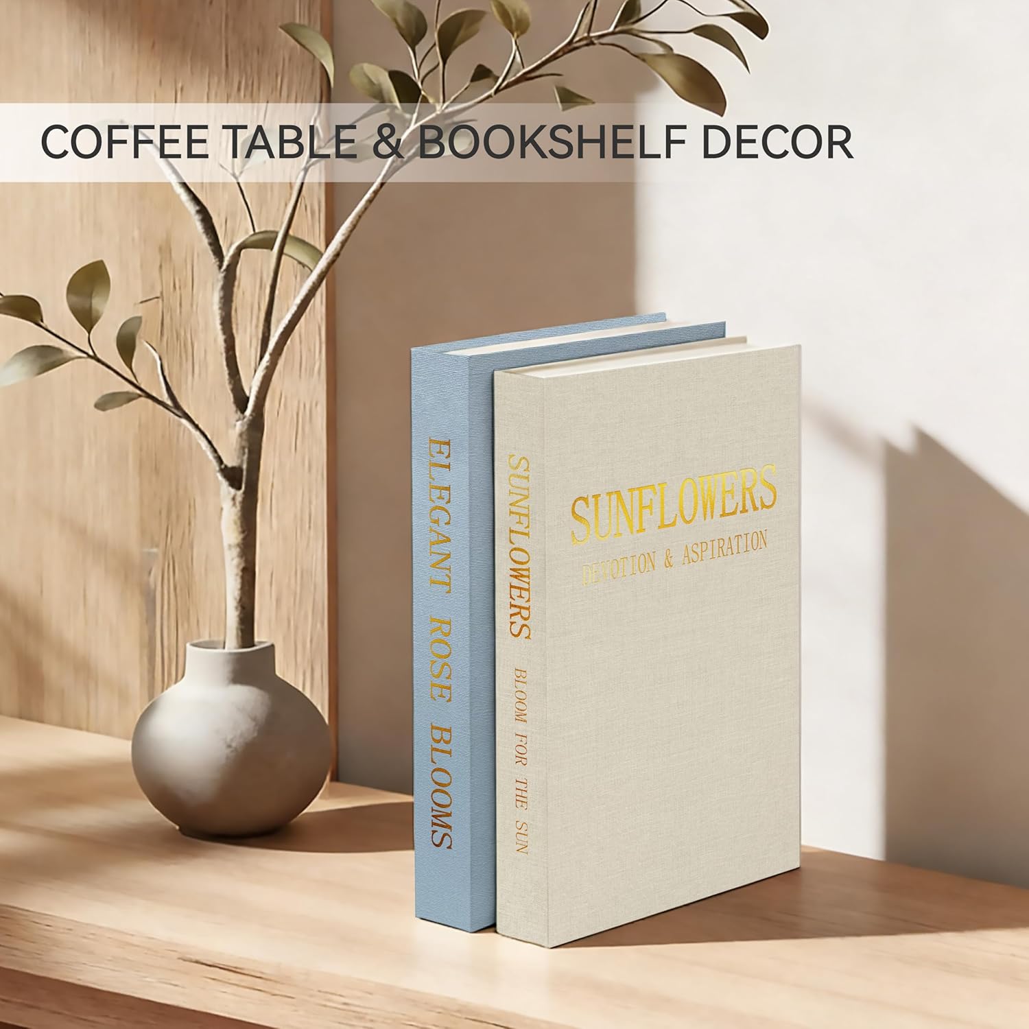 Premium Linen Decorative Book Box Set of 2 - Letter Gold Foil Embossed with Hidden Storage | Coffee Table, Bookshelf & Mantel Decor & Keepsake Organizer to Elevate Home Aesthetic,Blue