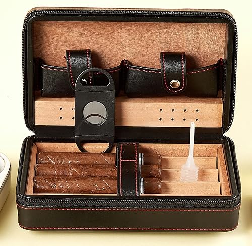 Miniatura 8 de Kit de humidor de viaje para cigarros, accesorios de cuero para cigarros con cortador, cenicero y estuche forrado de cedro para una frescura óptima,