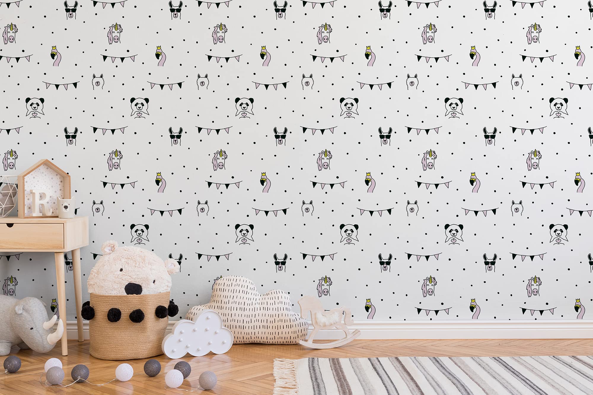 A.S. Creation Tapeta do pokoju dziecięcego Little Love ze słodkimi zwierzętami bez PVC, tapeta na flizelinie różowo-czarna biała żółta jedwabiście matowa gładka 381381