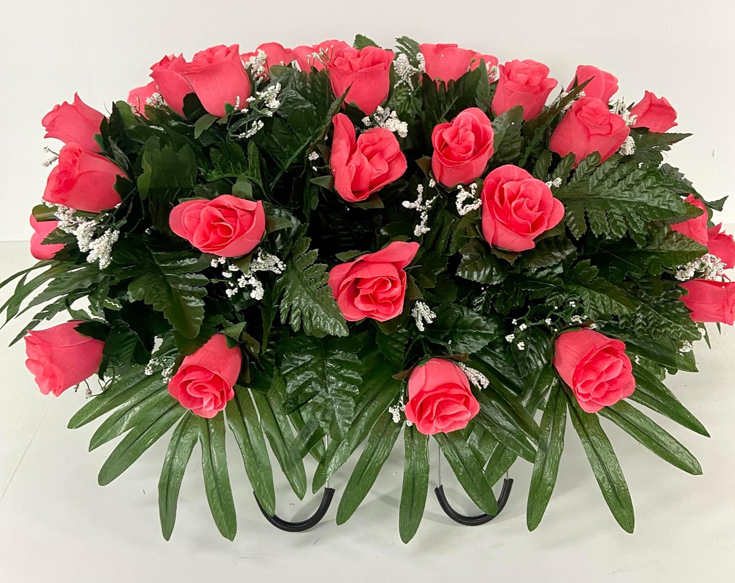 Coral Rose Cemetery Headstone Saddle Flowers, Sympathy Flowers, Grave Decoration, Gravesite, Summer Roses, Anniversary