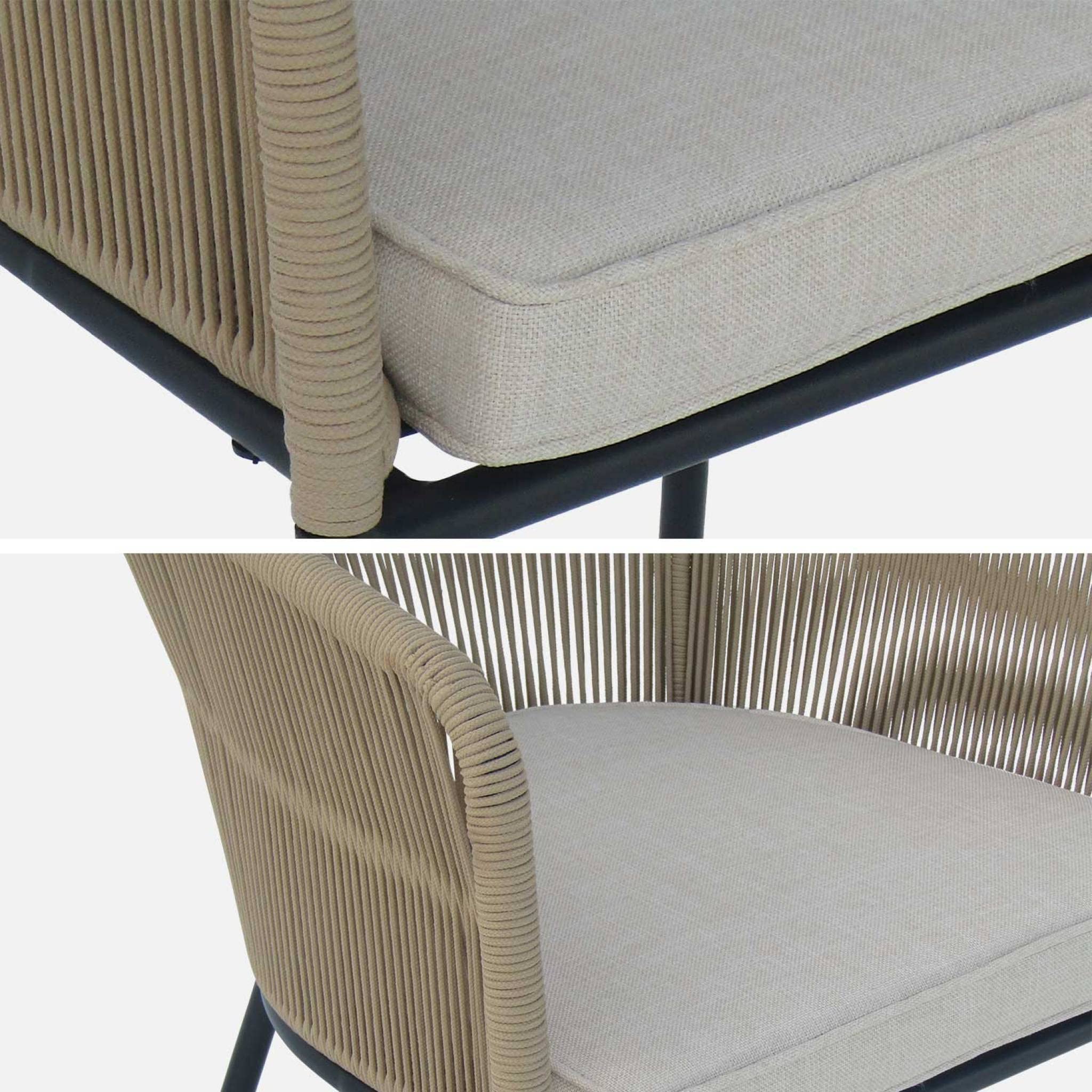 Alice's Garden - Lot de 4 fauteuils de Jardin en Corde Beige et Acier galvanisé. Coussin Beige