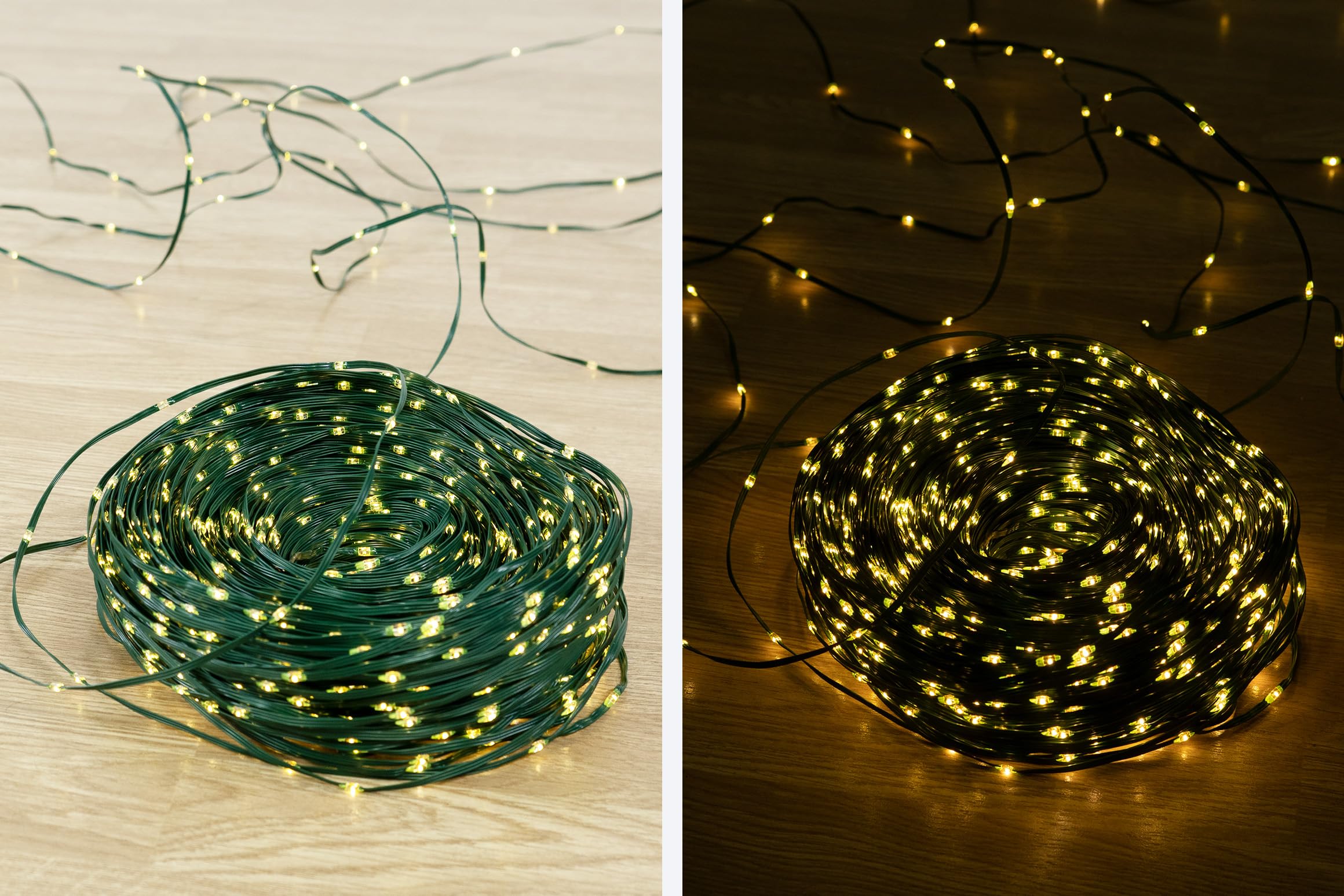 BOP Catena Luminosa 70 mt, 1000 MicroLed a Goccia Bianco Caldo 2700K | Luci Per Albero di Natale e Decorazioni Natalizie, Adatte per Interno ed Esterno, 8 Giochi di Luce, Cavo Verde in soft PVC