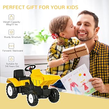 Aosom Ride On Excavator with Manual Control Bucket, No Power Ride on Tractor Pedal Car Pretend Play with Forward Backward, for Aged 3-6 Years Old, Yellow