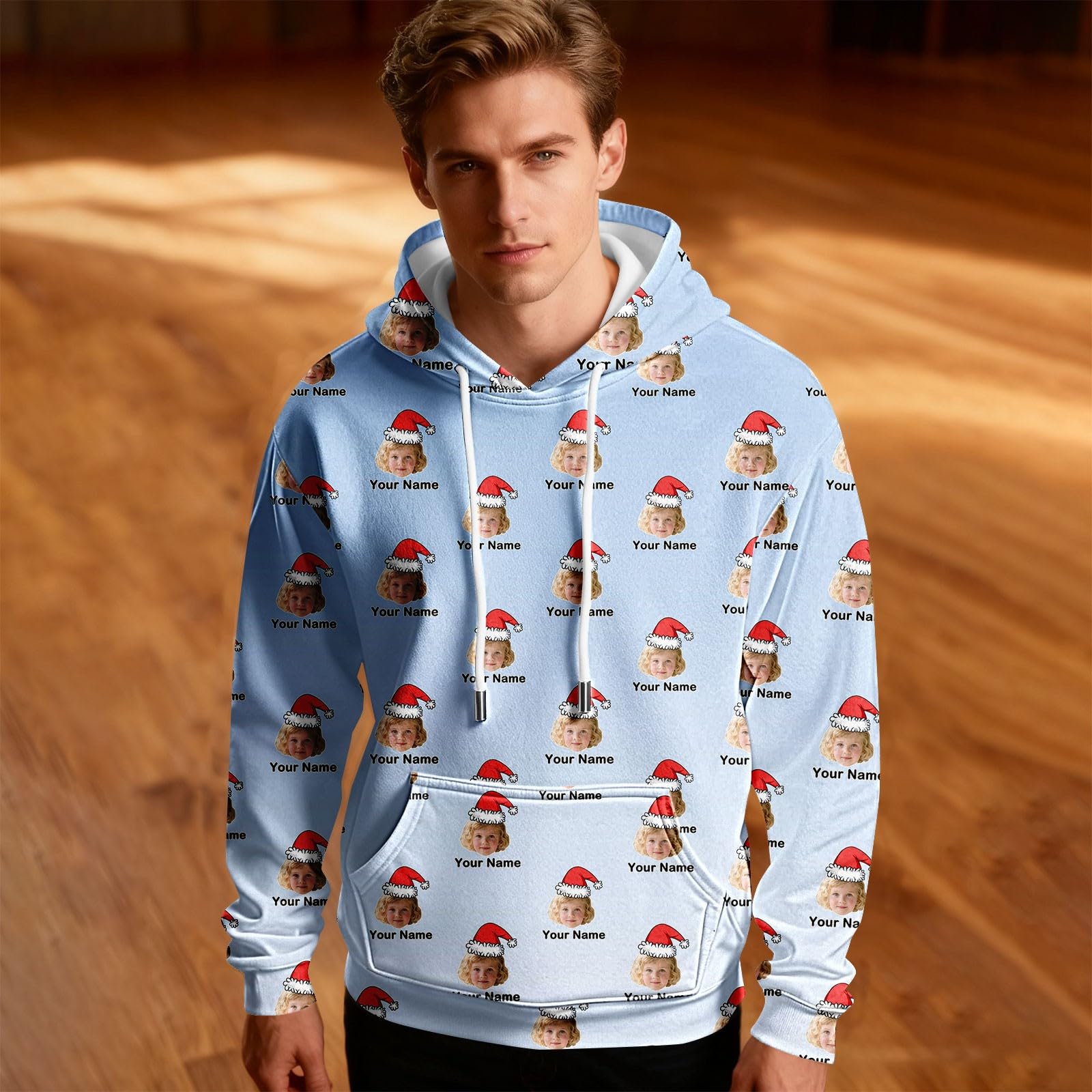 Sudadera Original Hombre Negra con Capucha Personalizada, Diseño Divertido De Navidad Chaquetones Invierno (Sky Blue, XXL) Sin Mangas Ropa Gym Tallas Grandes Sudaderas Mujer Gimnasio