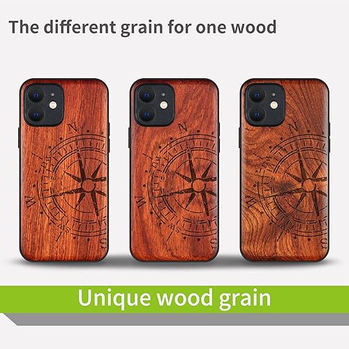 Miniatura 96 de Carveit Funda magnética de madera para iPhone 12 [madera natural y TPU suave negro] a prueba de golpes, funda de madera única y elegante compatible