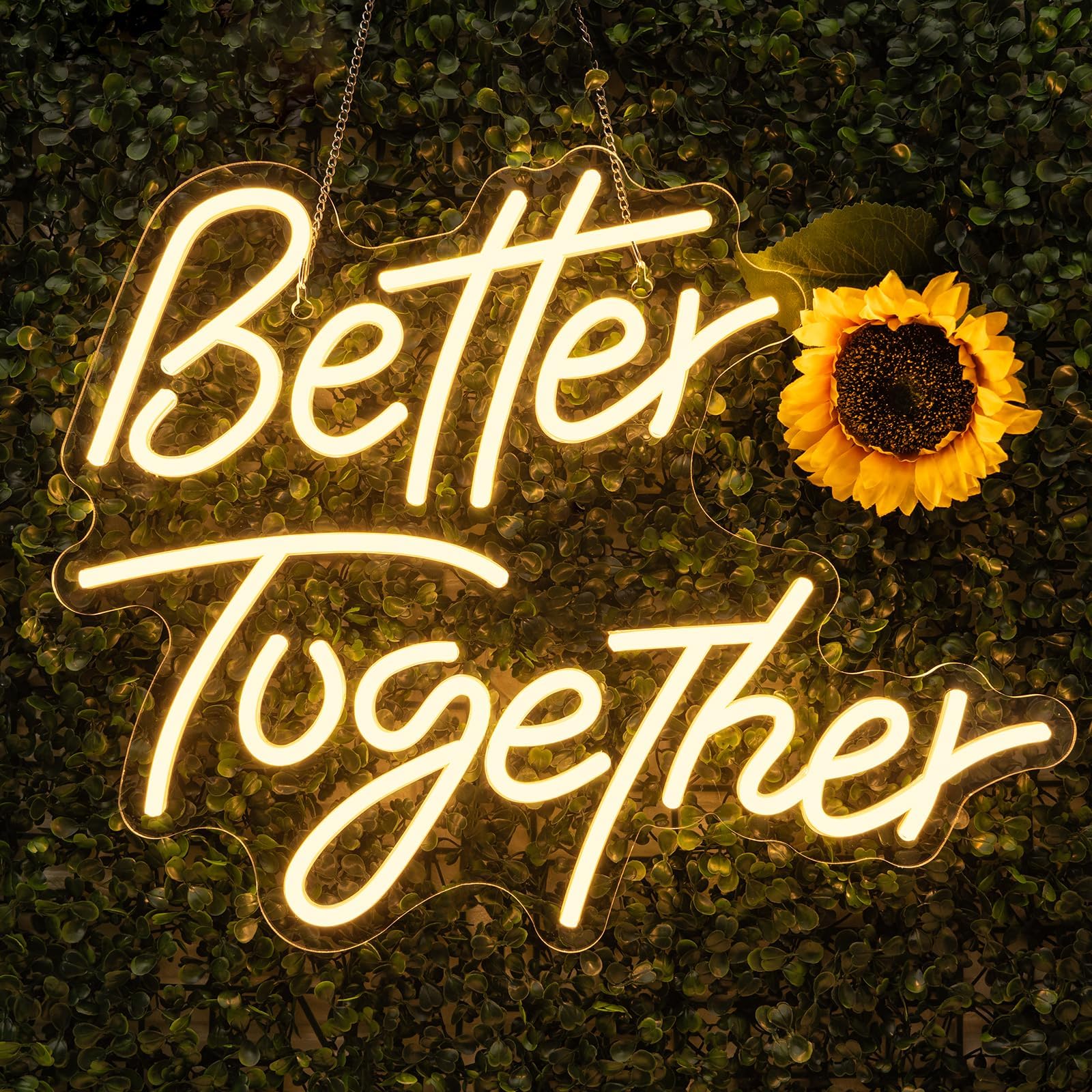 Looklight Better Together Neon Sign,Neon Light for Wall Decor,Wedding Neon Sign,Warm White Led Neon Light USB Letters Neon Signs Led Signs for Wedding,Engagement Party,Birthday