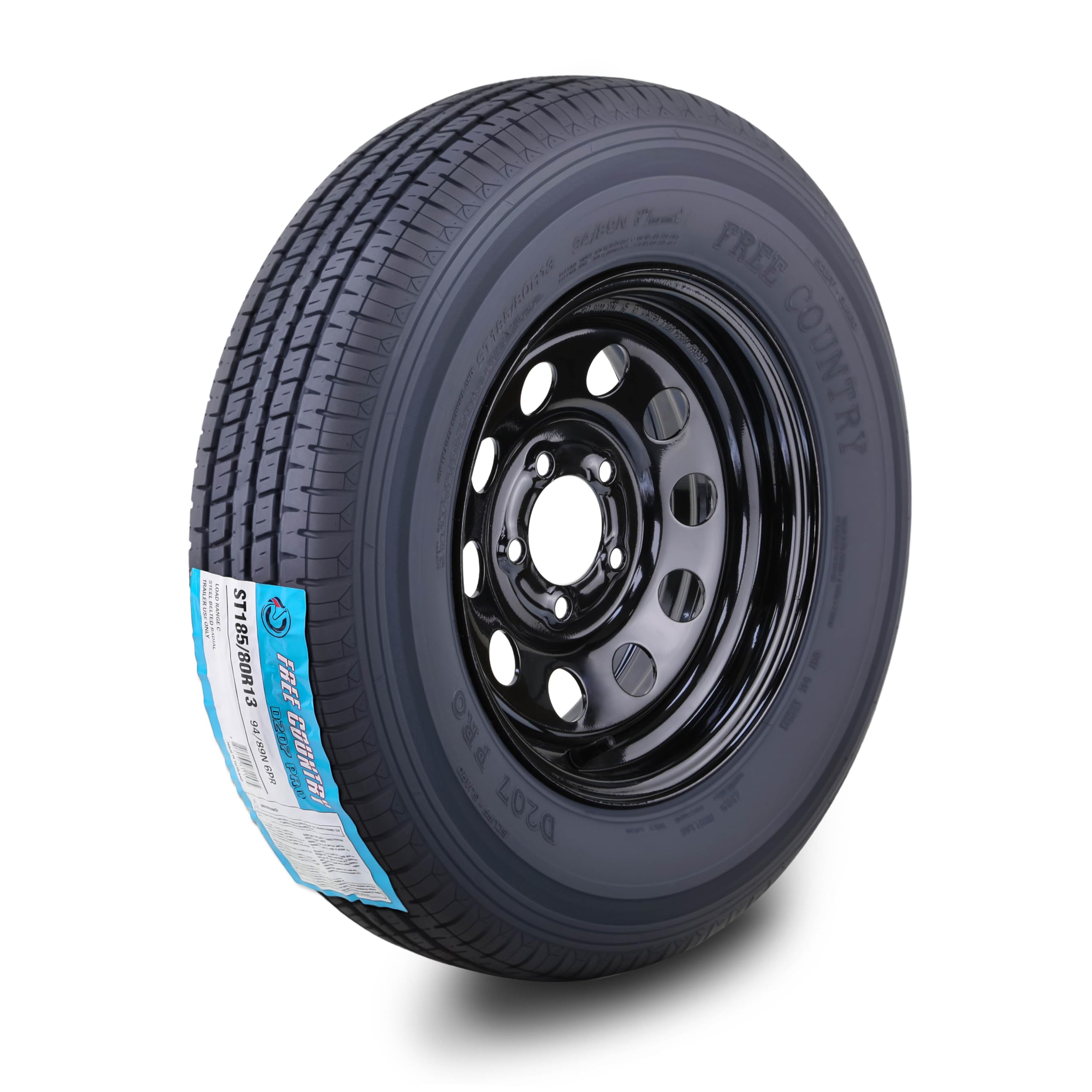 Free Country Trailer Tire Wheel ST185/80R13 6-Ply C 94N 5X4.5 Black Mod Rim
