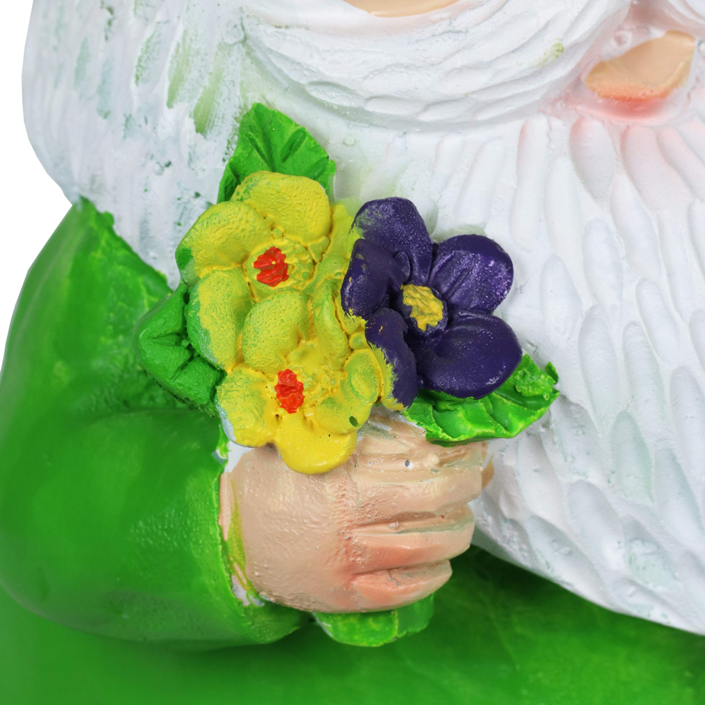 Exhart Solaire Vert Gilbert GNOME Statue Jardin-résine GNOME Peint à la Main Statue Tenant Un Bouquet de Fleurs w/Solaire LED décoration d'intérieur lumières GNOME Hat-GNOME Solaire, 11 Pouces