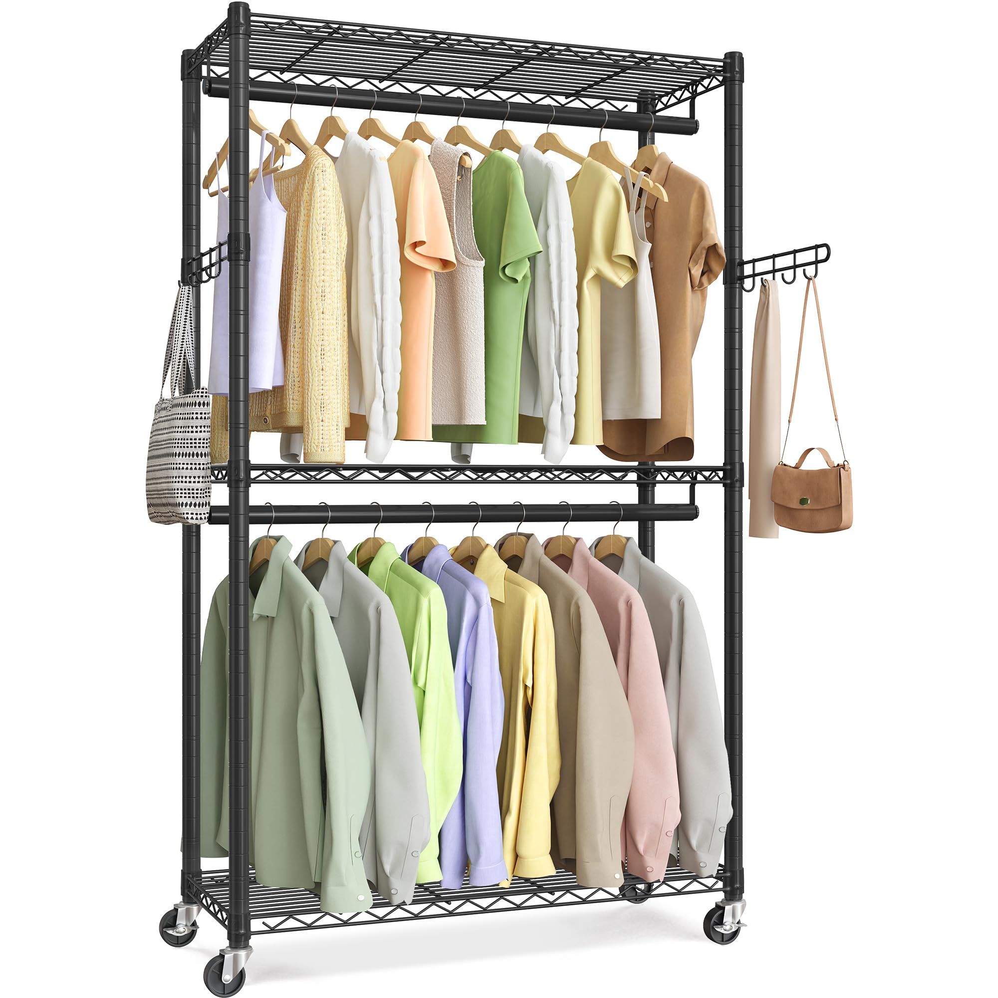 SONGMICS Rolling Portable Wardrobe, Heavy-Duty Metal Clothes Rack on Wheels, with Adjustable Shelves and Hanging Rails, Hooks, 40 x 90 x 199 cm, Ink Black LGR413B01 — image 1