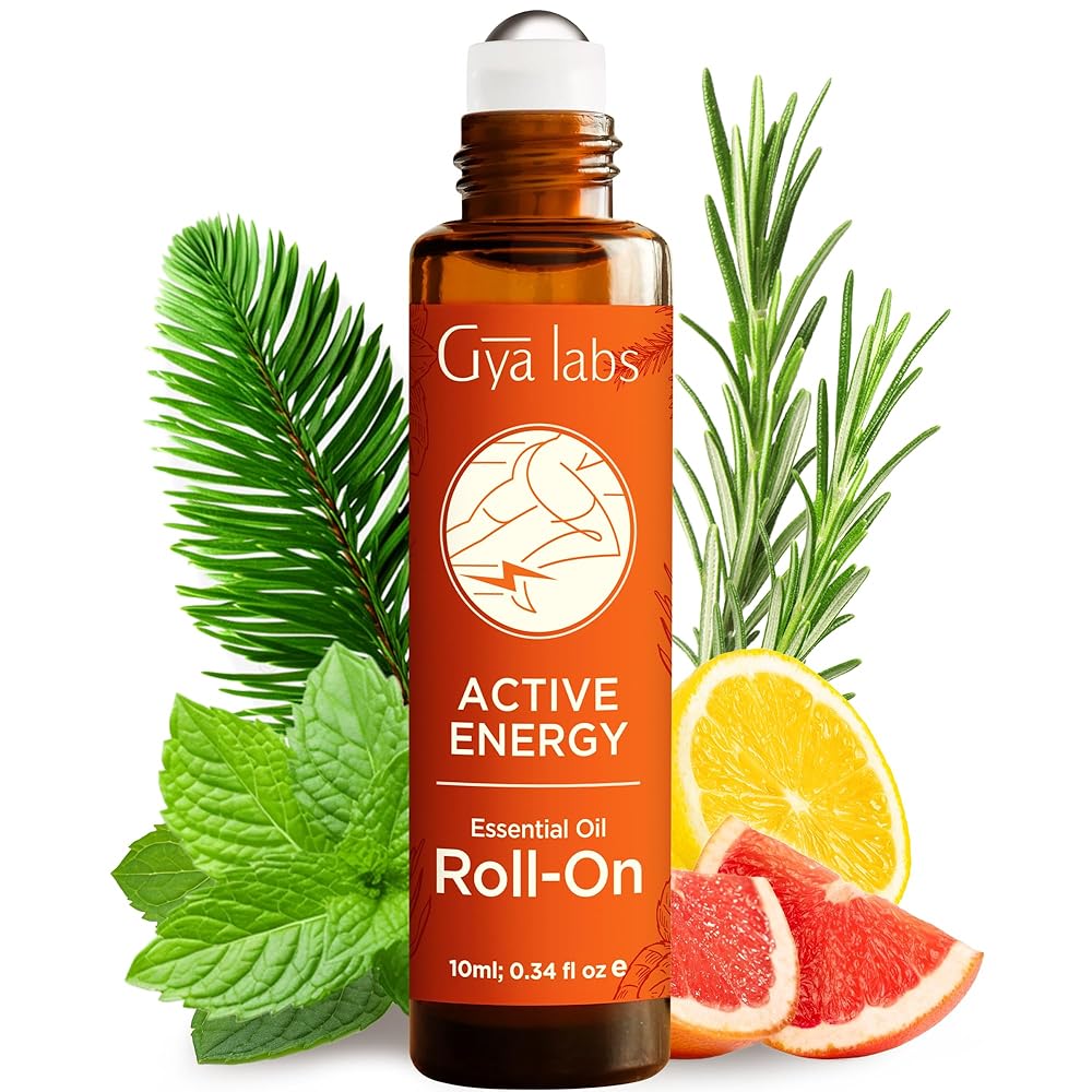 Gya Labs Active Energy Essential Oil Roll On - 0.34 Fl Oz - Travel Size Roller for Camping, Skin, Aromatherapy Relief, Convenience