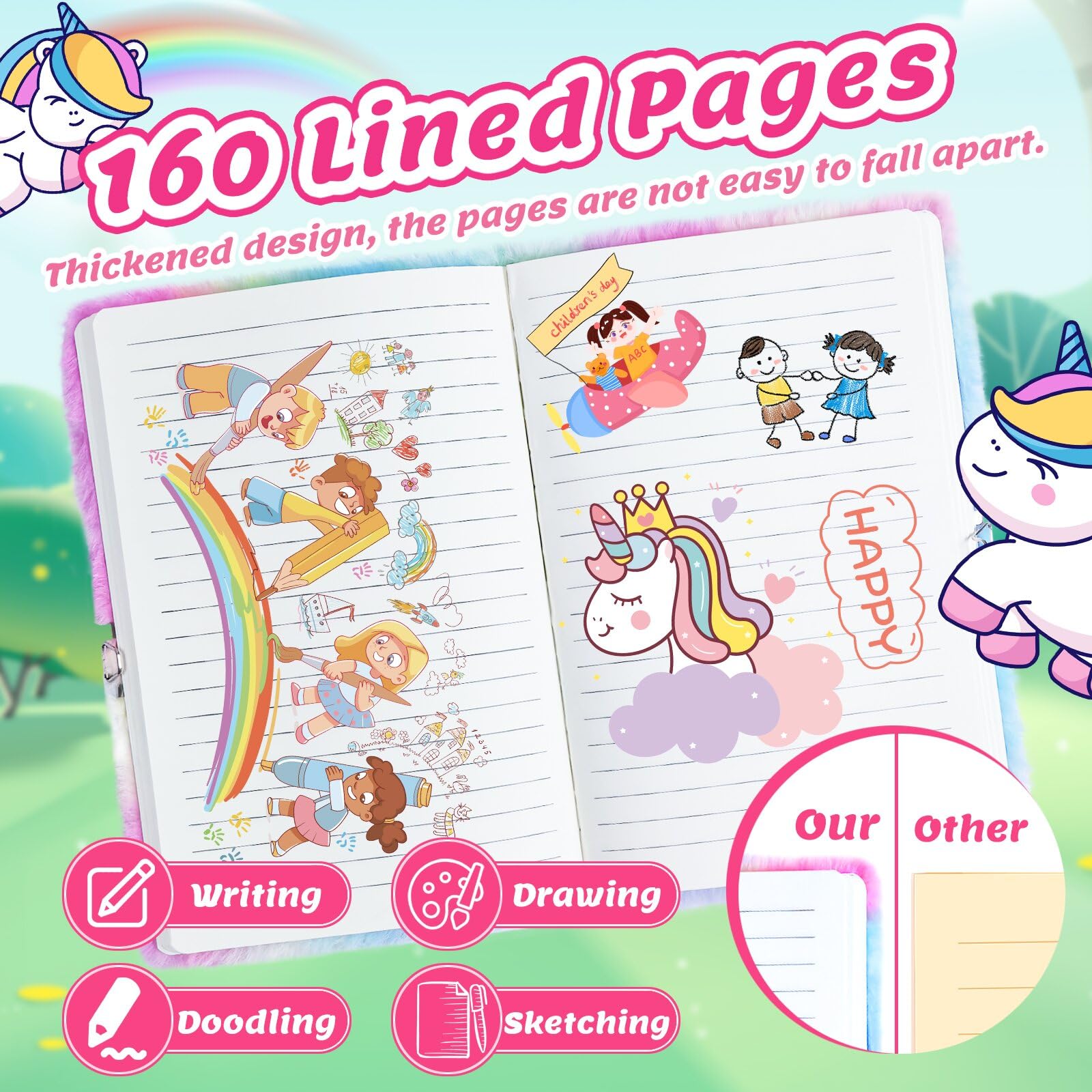Lot De 4 Journaux Intimes Licorne Fille - Carnet Secret Peluche Avec Cadenas, Stylo & Autocollants