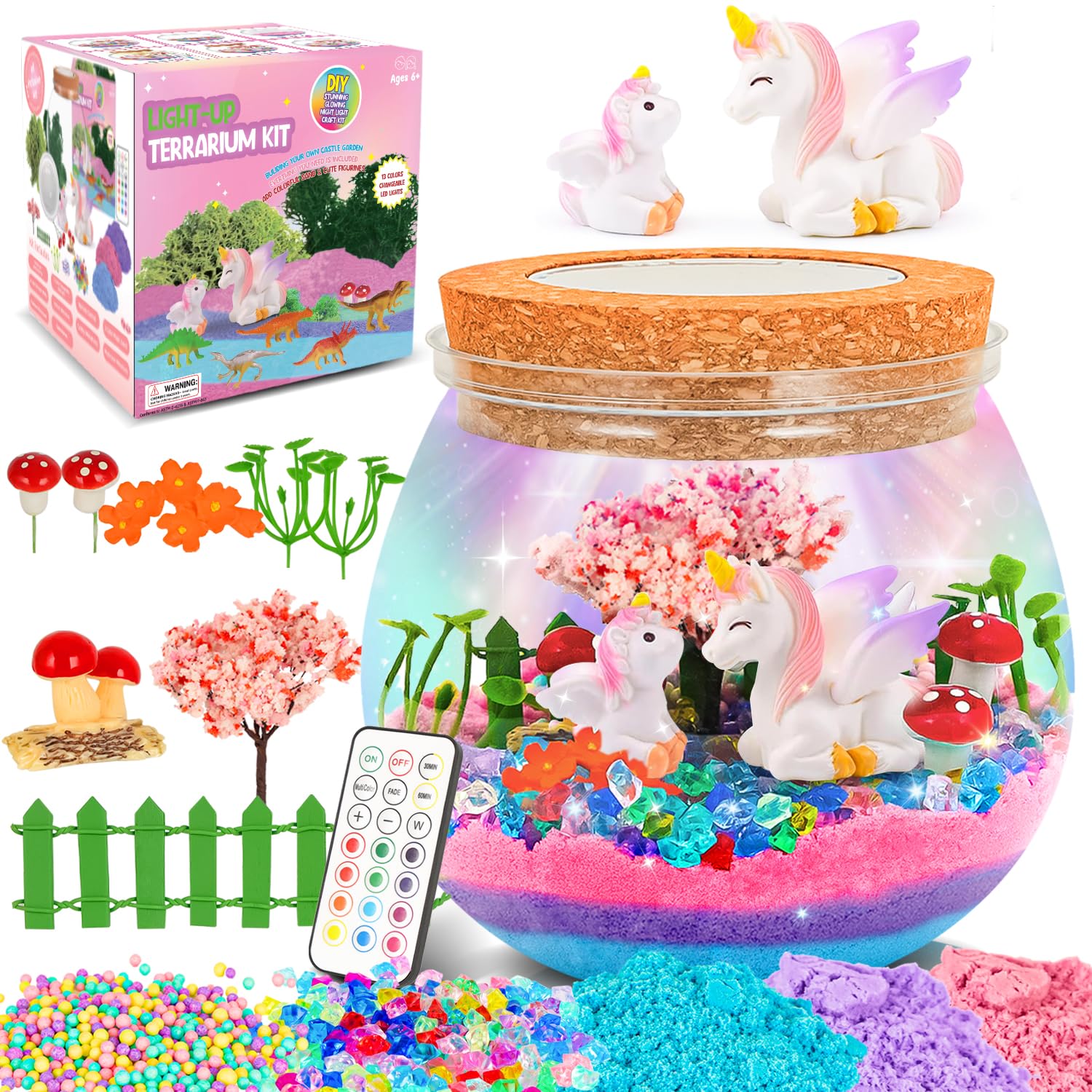 Unicorn Terrarium Kit for Kids Toys with Color-Changing LED Lights | DIY Night Light Educational Science Arts Craft Girls 4 5 6 7 8 9 10 11 12 Year Old Birthday & Christmas Gifts