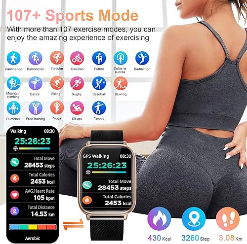 Miniatura 6 de Relojes inteligentes para mujer, contestarhacer llamadas, reloj de seguimiento de actividad física de 1.83 pulgadas con monitor de frecuencia