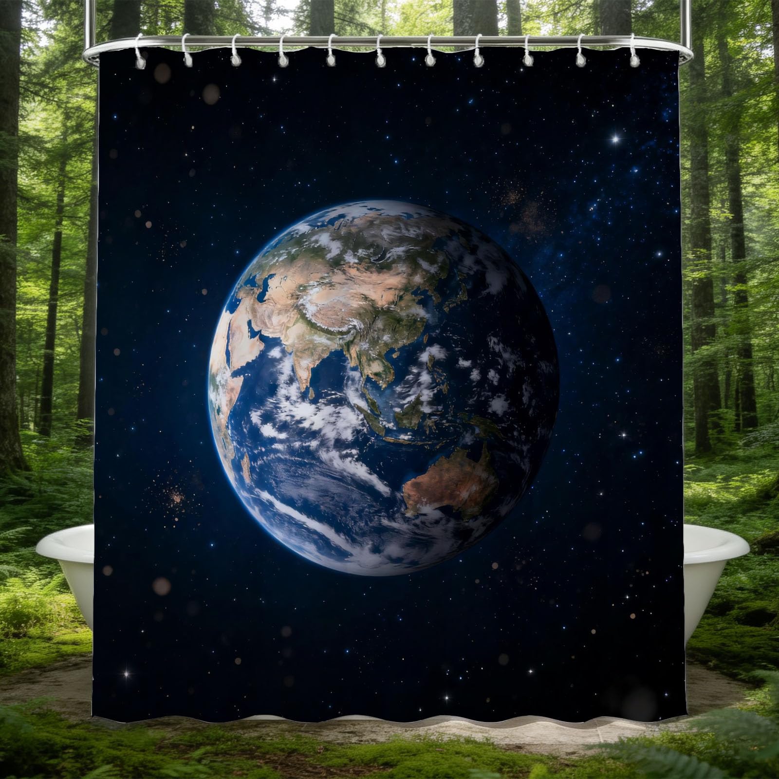 Hongduo 3D Space Planet Shower Curtain for Stalls Bathtubs Universe Bathroom Decor Shower Curtain Set Polyester Fabric Waterproof 200x200cm/79X79 Inch with Hooks