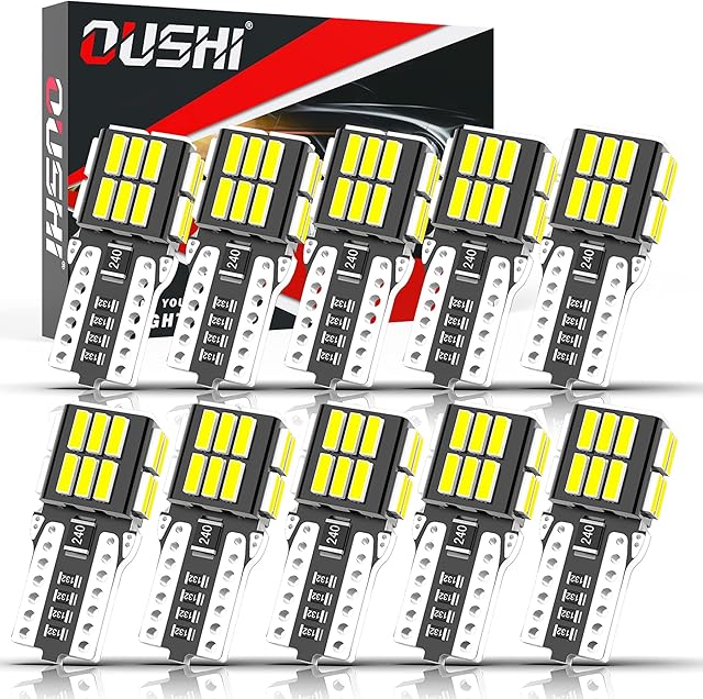 W5W T10 501 LED Bulb, OUSHI Canbus Error Free 194 168 2825 12V Extremely Bright 6500K Xenon White Replacement For Car Interior Side Dome Number Plate Parking Reserve Light(Pack of 10)