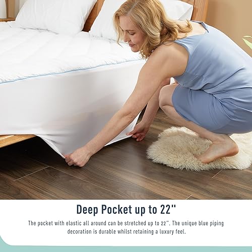 Miniatura 4 de Protector de colchón tamaño matrimonial, funda de colchón de algodón, funda de colchón acolchada de 18-22 pulgadas de profundidad, protector de