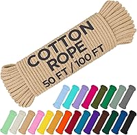 TECEUM Natural Cotton Rope 3/16" (5mm) 100FT - Strong Braided Cord for Crafting, Camping, Clothesline, DIY Projects - Beige