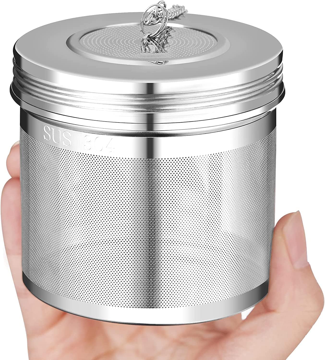 Diffusore di tè per tè sfuso, in acciaio inox 304, grande infusore per tè con gancio a catena esteso, in rete extra fine per tè in birra, spezie e condimenti