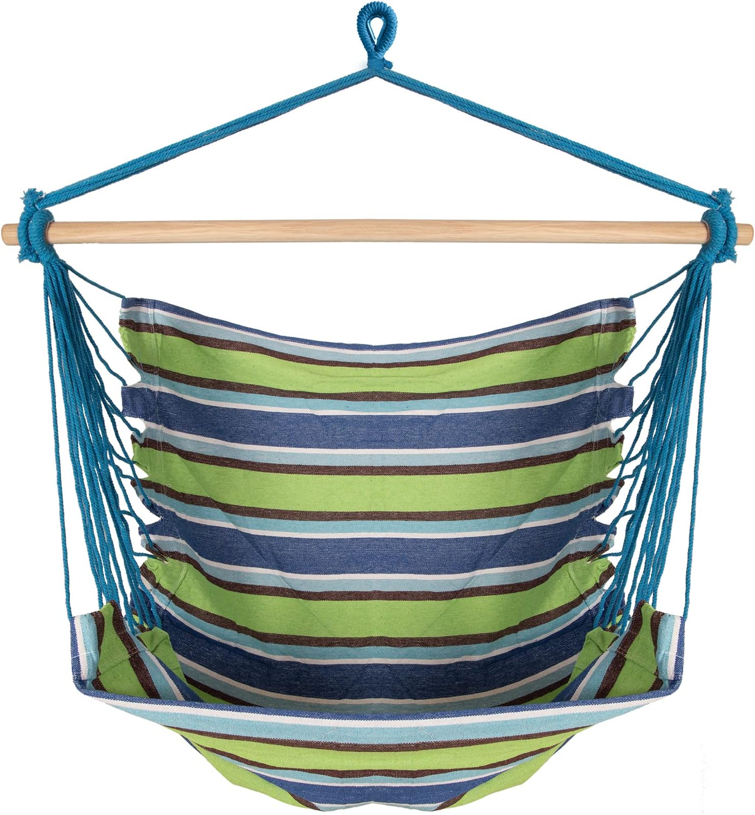 Brazilian Cotton Hanging Hammock Chair - Comfortable & Durable Swing Seat for Indoor and Outdoor Use - 120 x 103cm Size with a 90cm Hardwood Spreader Bar