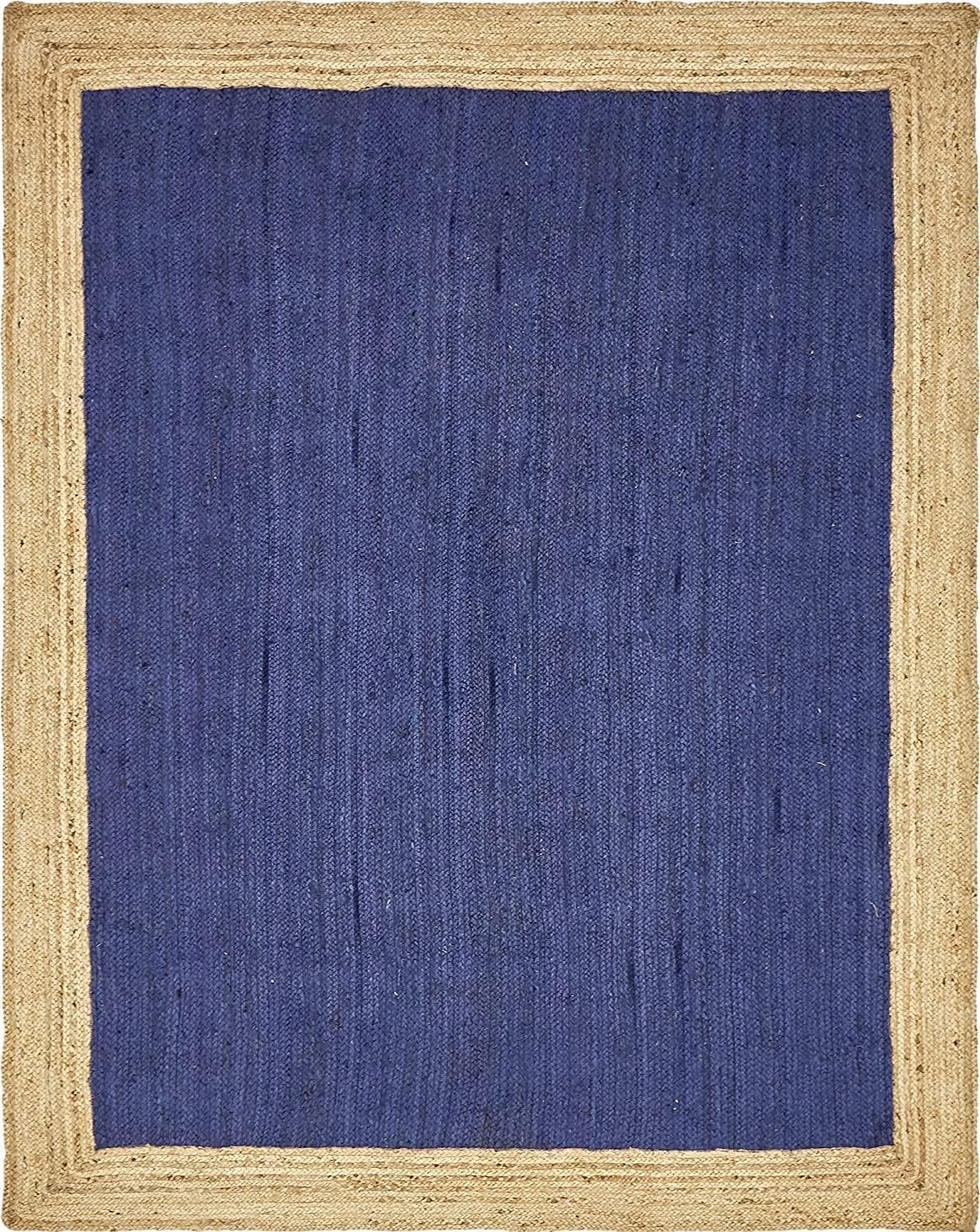 Alfombra de yute trenzada hecha a mano, respetuosa con el medio ambiente, sostenible, bohemia, decoración de suelo para sala de estar y dormitorio (azul marino, 60 x 60 cm, cuadrado)