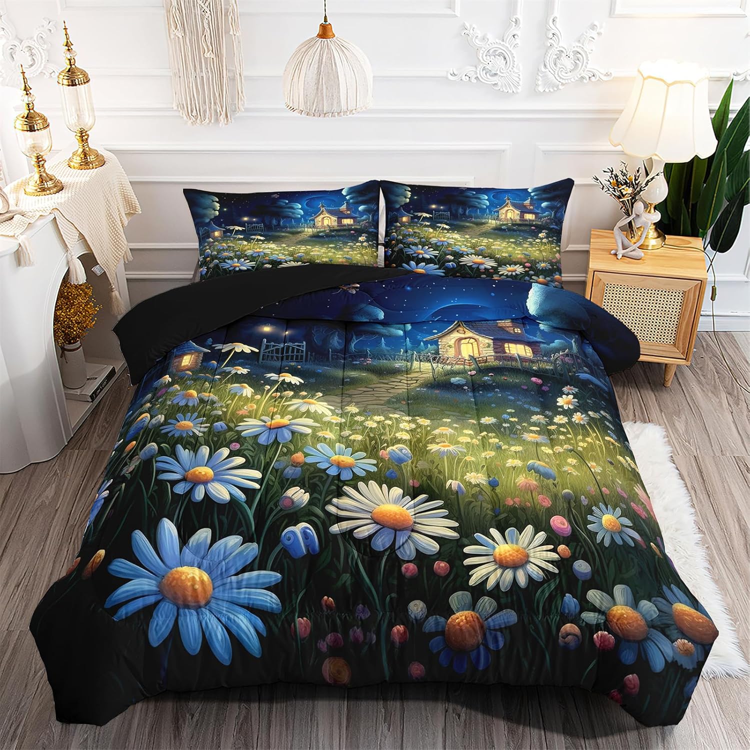 Kids Bedding Cat Comforter Set Queen Size, Cute Black Cat Bedding Set for Kids Teens Girls Boys Adults Room Decor, Kitten Cats Print Kids Comforter Set All Season,1 Comforter 2 Pillowcases