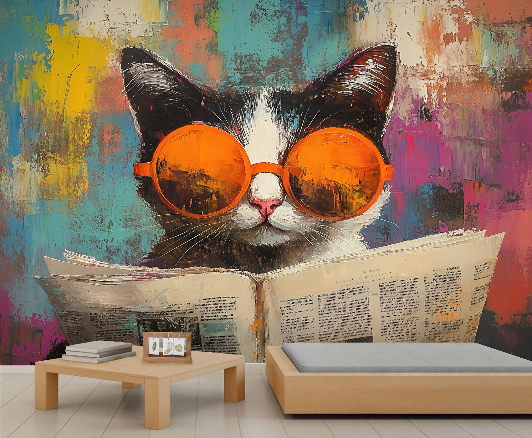Cat Mural, Doodle Cat Wall Murals, Funny Animals Wallpaper for Renters Living Room Bedroom Corridor TV Background Decor - 400x280cm — image 1