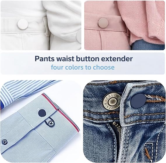 16PCS Button Extender for Trousers & Jeans, Waistband Extender with Elastic Collar, Adjustable Extenders for Cuff & Trouser, Durable & Reusable Jean Button Replacement (4 Colors & 3 Styles)