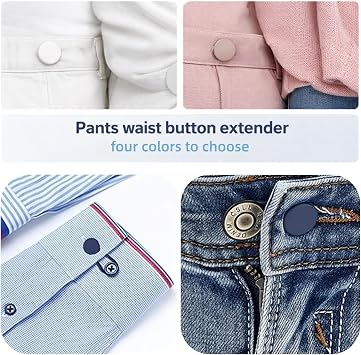 16PCS Button Extender for Trousers & Jeans, Waistband Extender with Elastic Collar, Adjustable Extenders for Cuff & Trouser, Durable & Reusable Jean Button Replacement (4 Colors & 3 Styles)