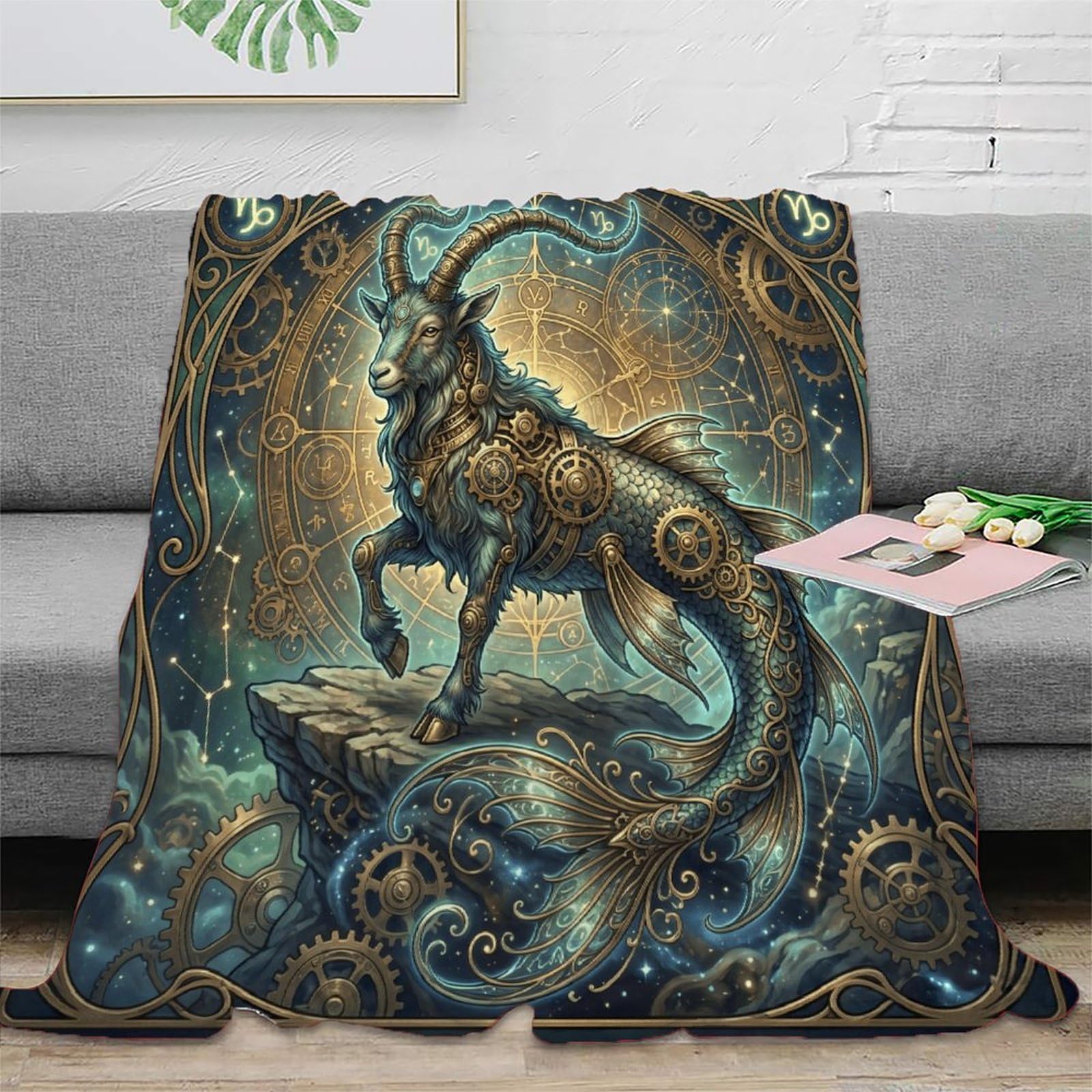 W7C8U2X3 Capricorn Zodiac Constellation Soft Throw Blanket, Office Nap Use