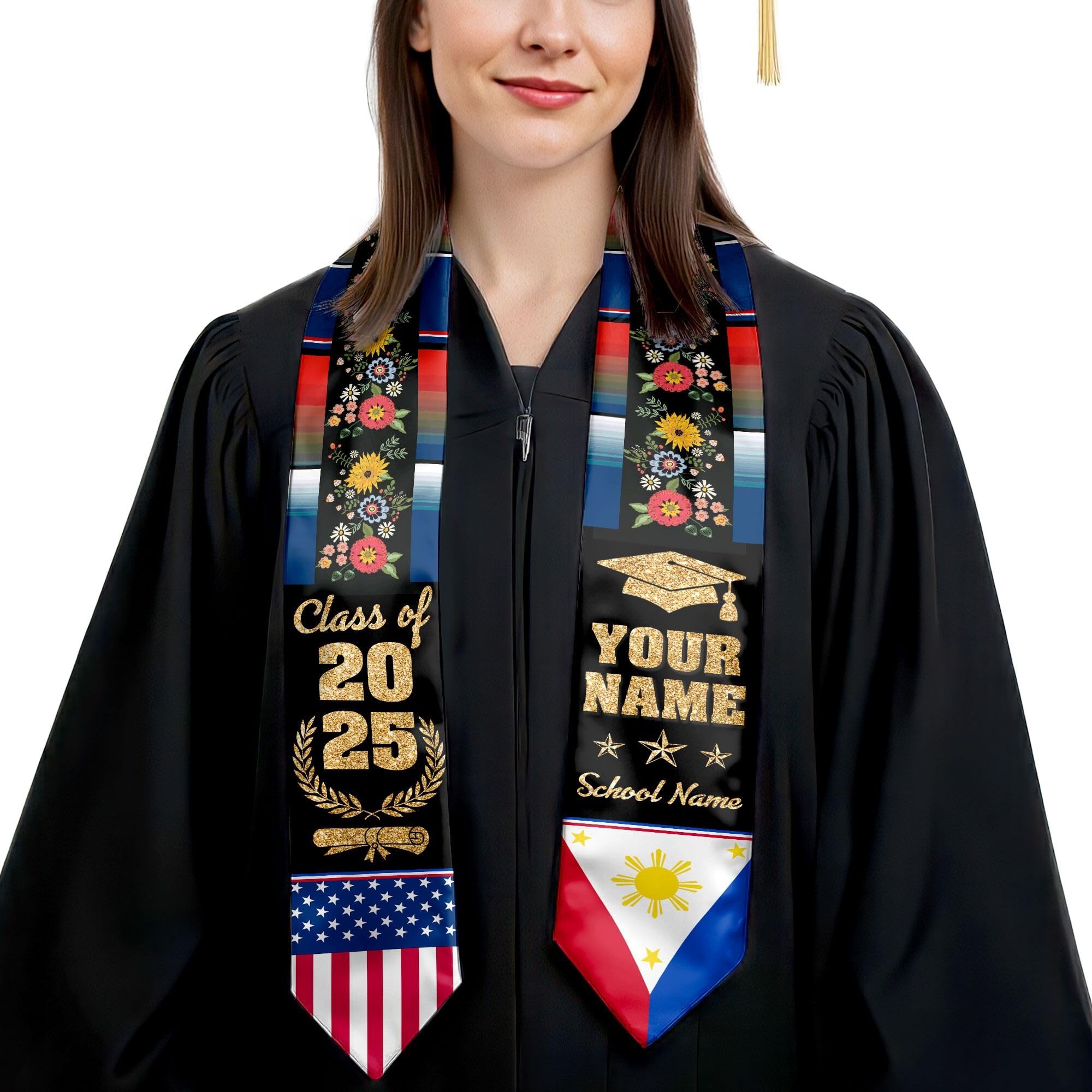 MonkeyVan Personalized Graduation Stole for Filipino Senior, Philippines Flag Graduation Sash Class of 2025 Grad Gifts S256