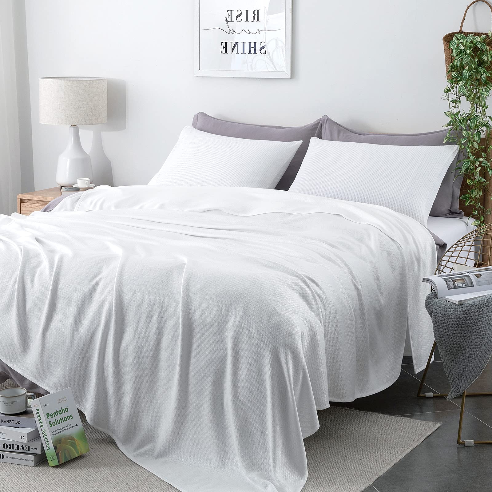 Luxear Coperta Letto Estiva Fresca 100% Fibra di Bambù 200 * 220cm, Arc-Chill® Coperta Estiva in Fibra di Raffreddamento Giapponese Q-MAX>0,3 Traspirante Morbido, Anti Statico, Allevia Sudore-Bianco