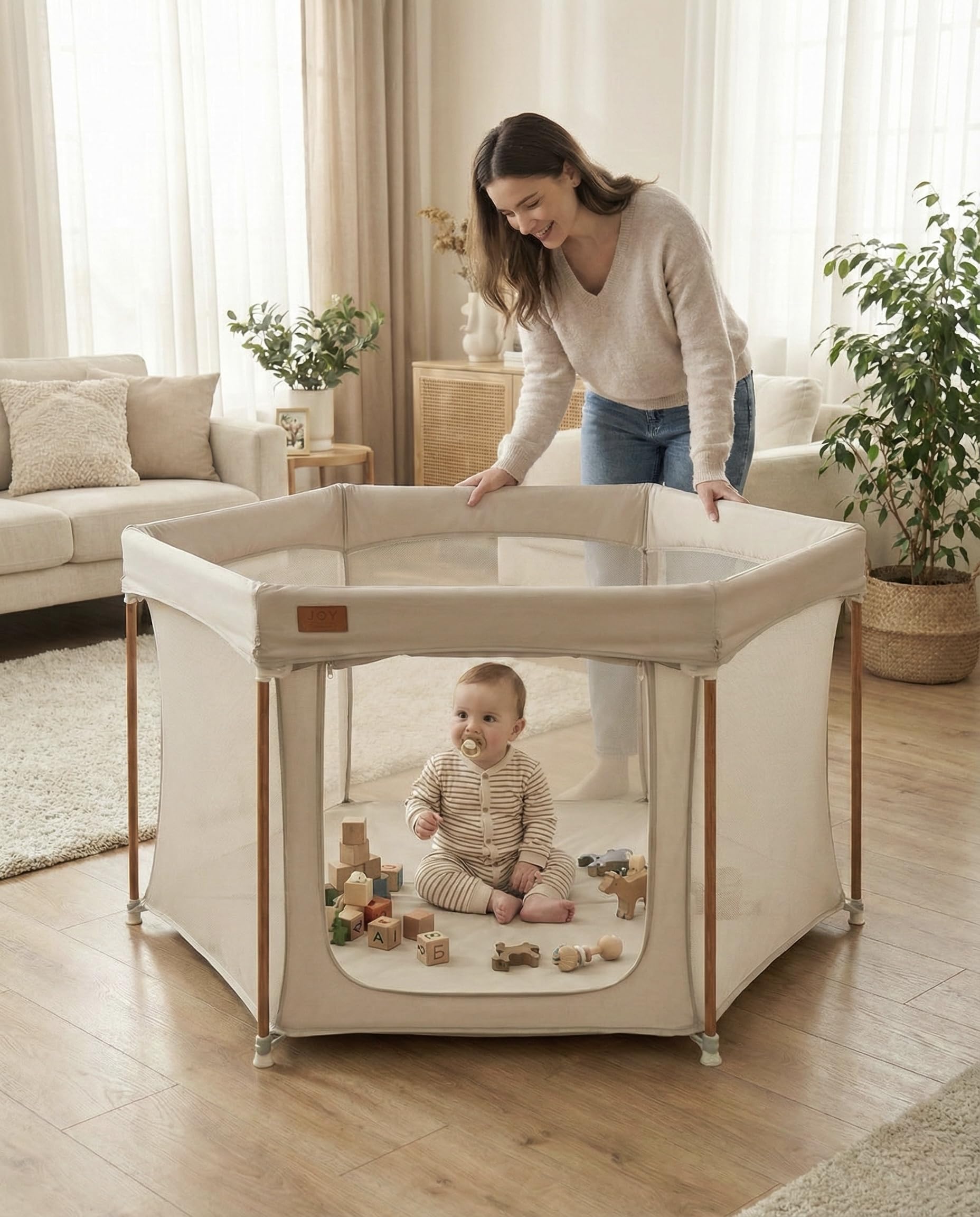 Venture All Stars Joy Grande boîte de rangement pliable portable pour bébé et enfant en maille respirante et tapis moulant, facile à installer, avec sac de voyage Taupe
