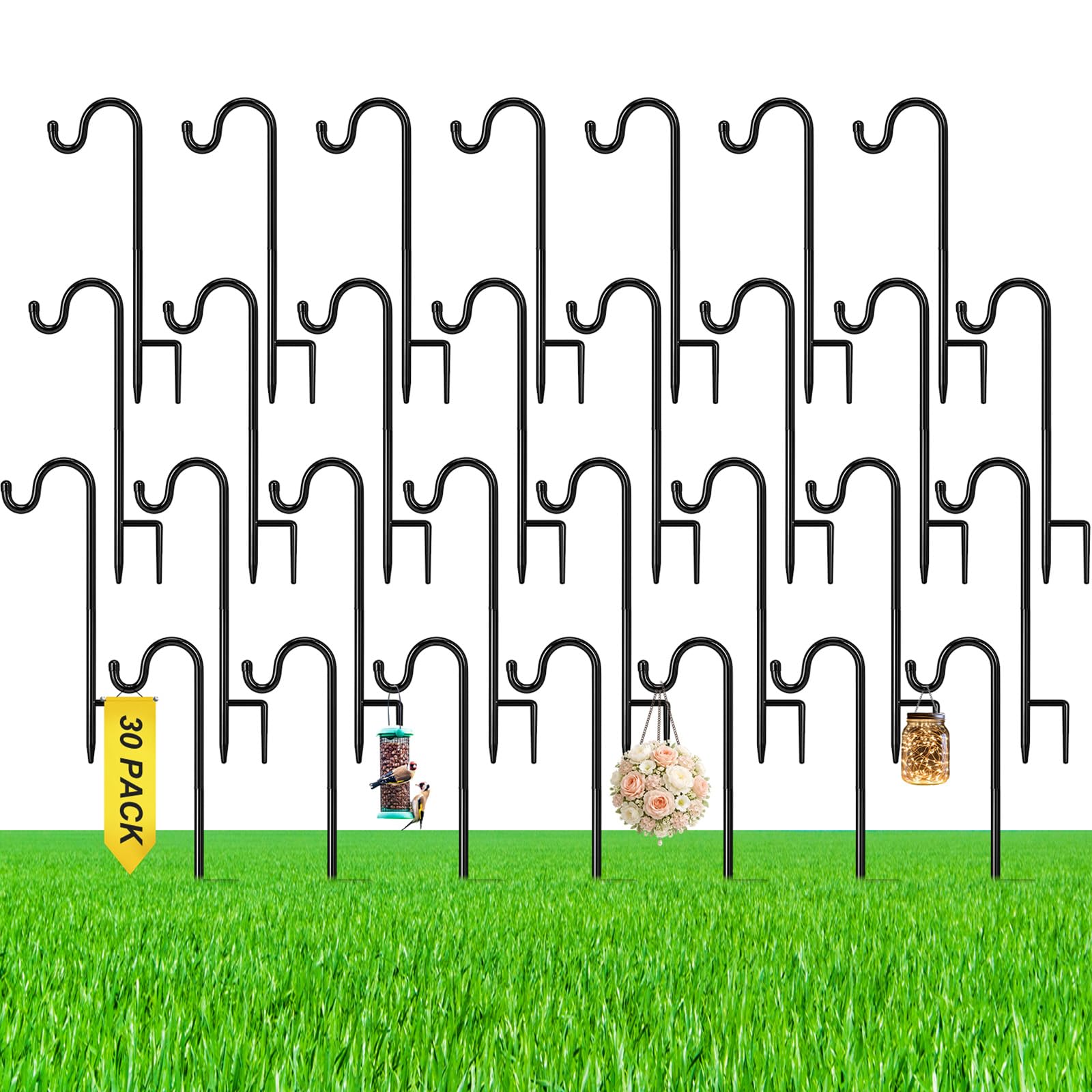 30 Pcs 15 Inch Shepherd Hook for Outdoor Adjustable Bird Feeder Pole