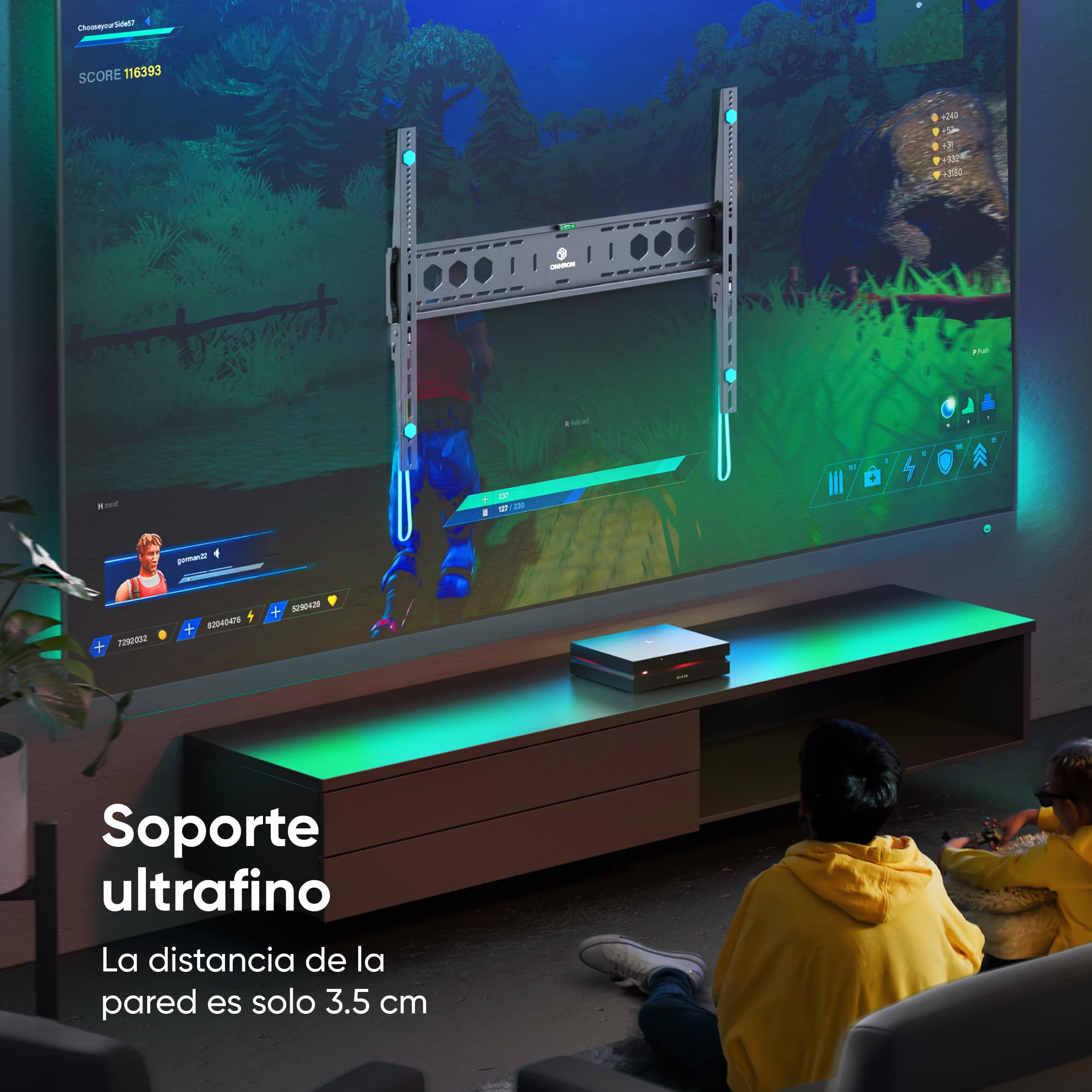 ONKRON Soporte TV Pared Fijo de 60 a 110 Pulgadas, Carga hasta 120 kg, Soporte Television Pared con VESA 200x200-900x600 mm, Brazo TV Fijado, Colgador para Pantalla Grande, Universal, Negro UF12-B