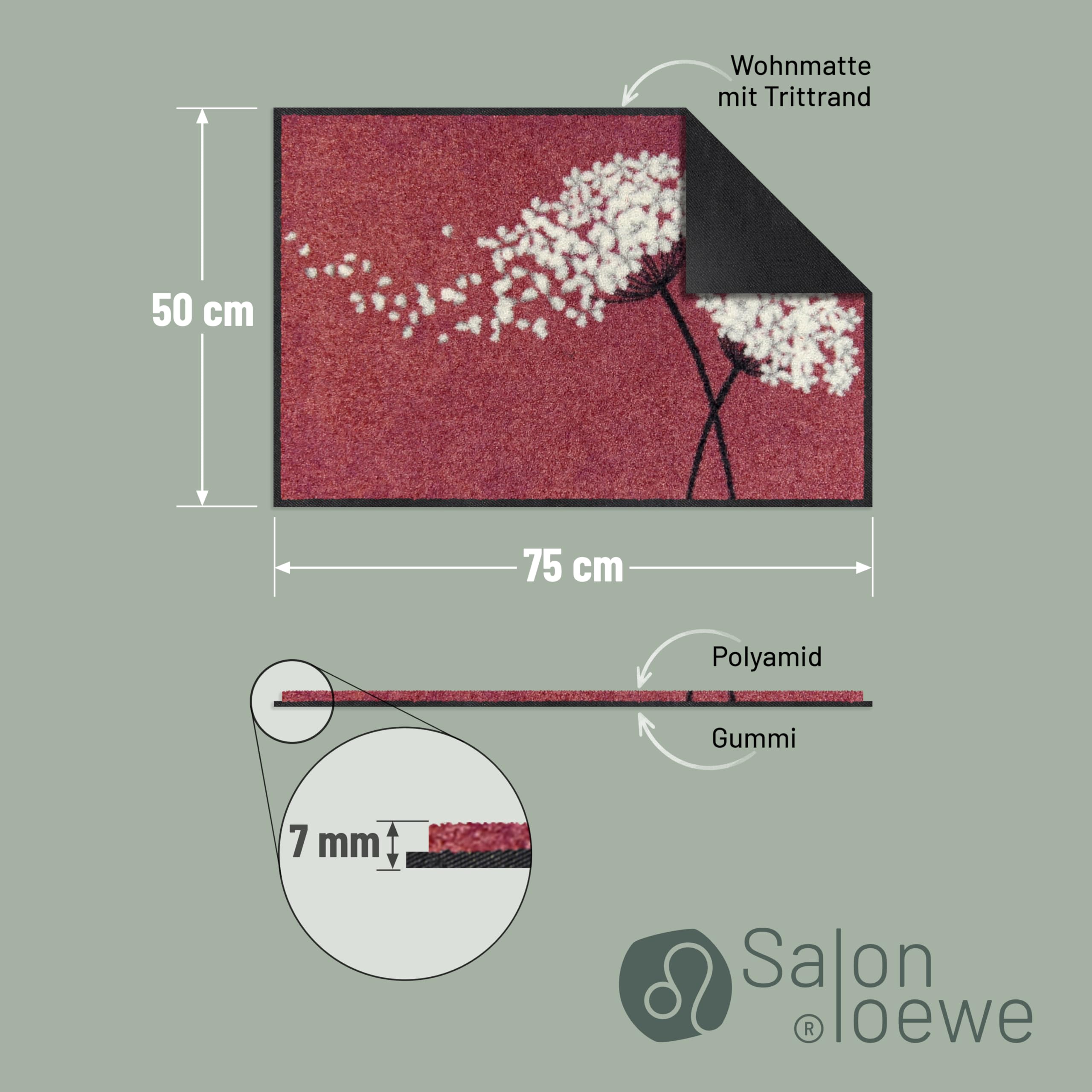 Salonloewe Fussmatte Wishfull Blossom Berry I Schmutzfangmatte & Fußabtreter für Innen 50 x 75 cm