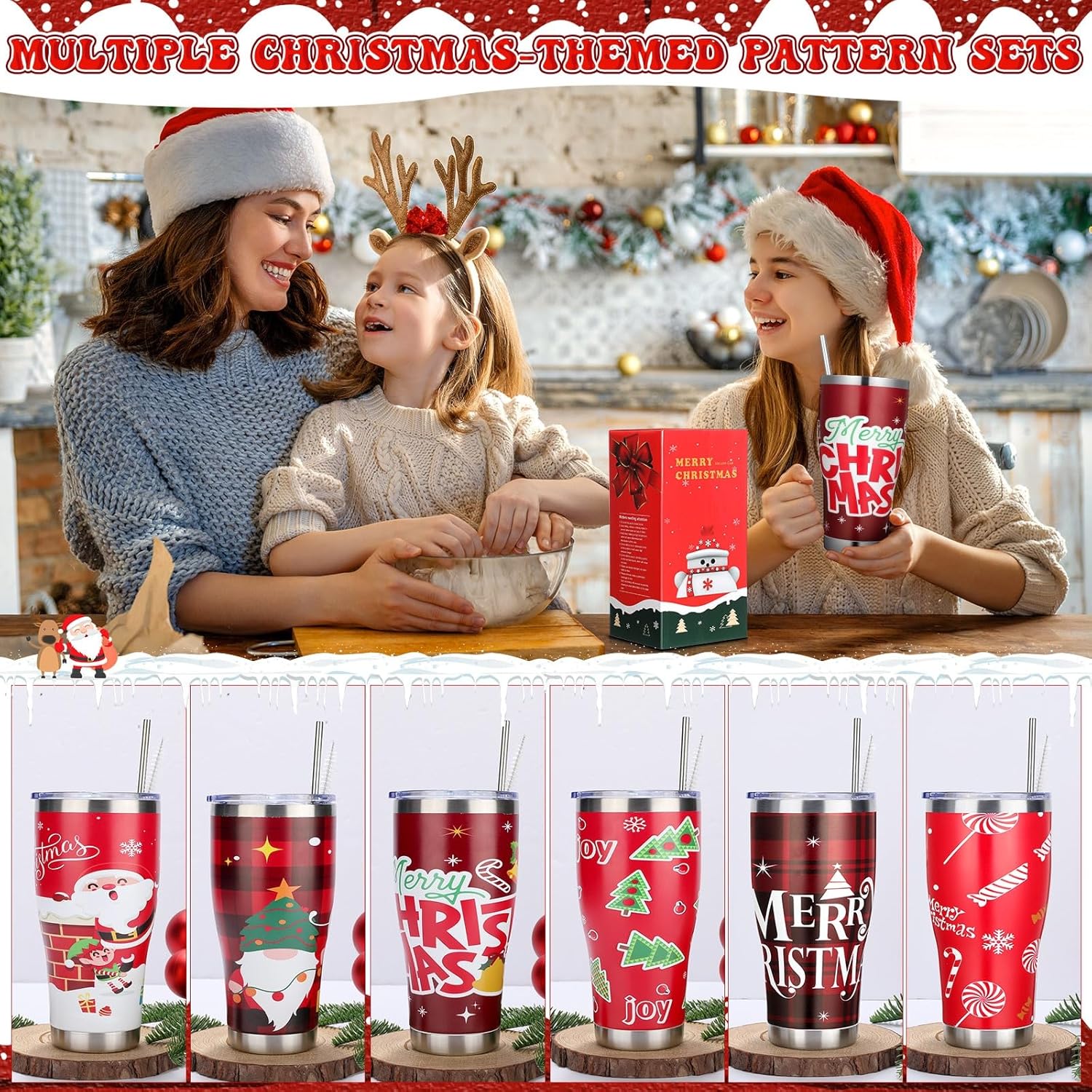 Mifoci 6 Pcs Christmas Tumblers 30oz Stainless Steel Christmas Travel Coffee Cup Double Insulated Vacuum Tumbler with Lid Straw Santa Claus Holiday Mug Gifts for Coworker Team Teacher(Novelty) - Image 7