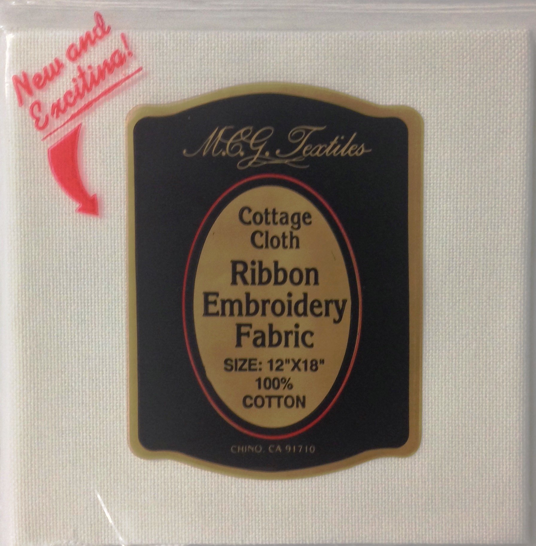 MCG Textiles Cottage Cloth Ribbon Embroidery Fabric - White - Soft Package 12" x 18" P/N 101