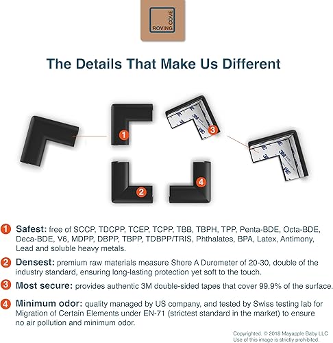 Miniatura 7 de Roving Cove Protector de esquina delgado para protección de bebés (8 esquinas pequeñas), protectores de esquinas de espuma de goma suave, adhesivo