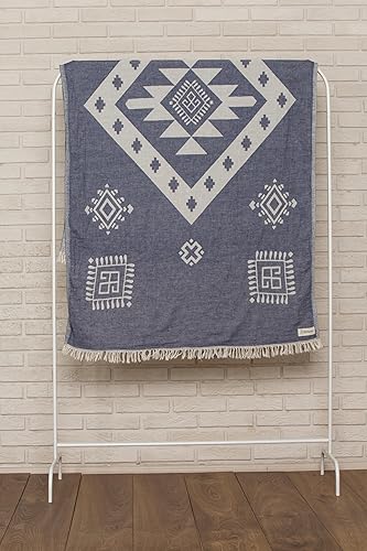 Miniatura 2 de Bersuse Toalla turca Veracrus de doble capa 100% algodón, 37 x 70 pulgadas, azul oscuro