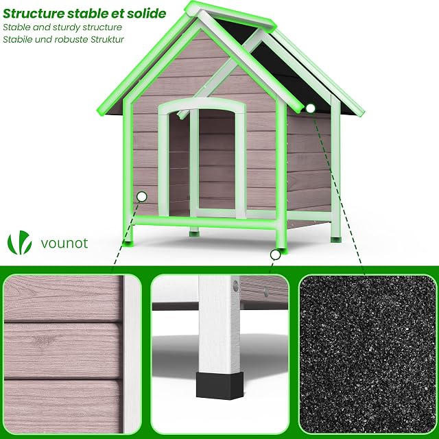 Foto 7 de 7 de VOUNOT® Caseta para Perros Exterior con Techo Asfáltico y Pies Antideslizantes Casa para Perros Mascotas…
