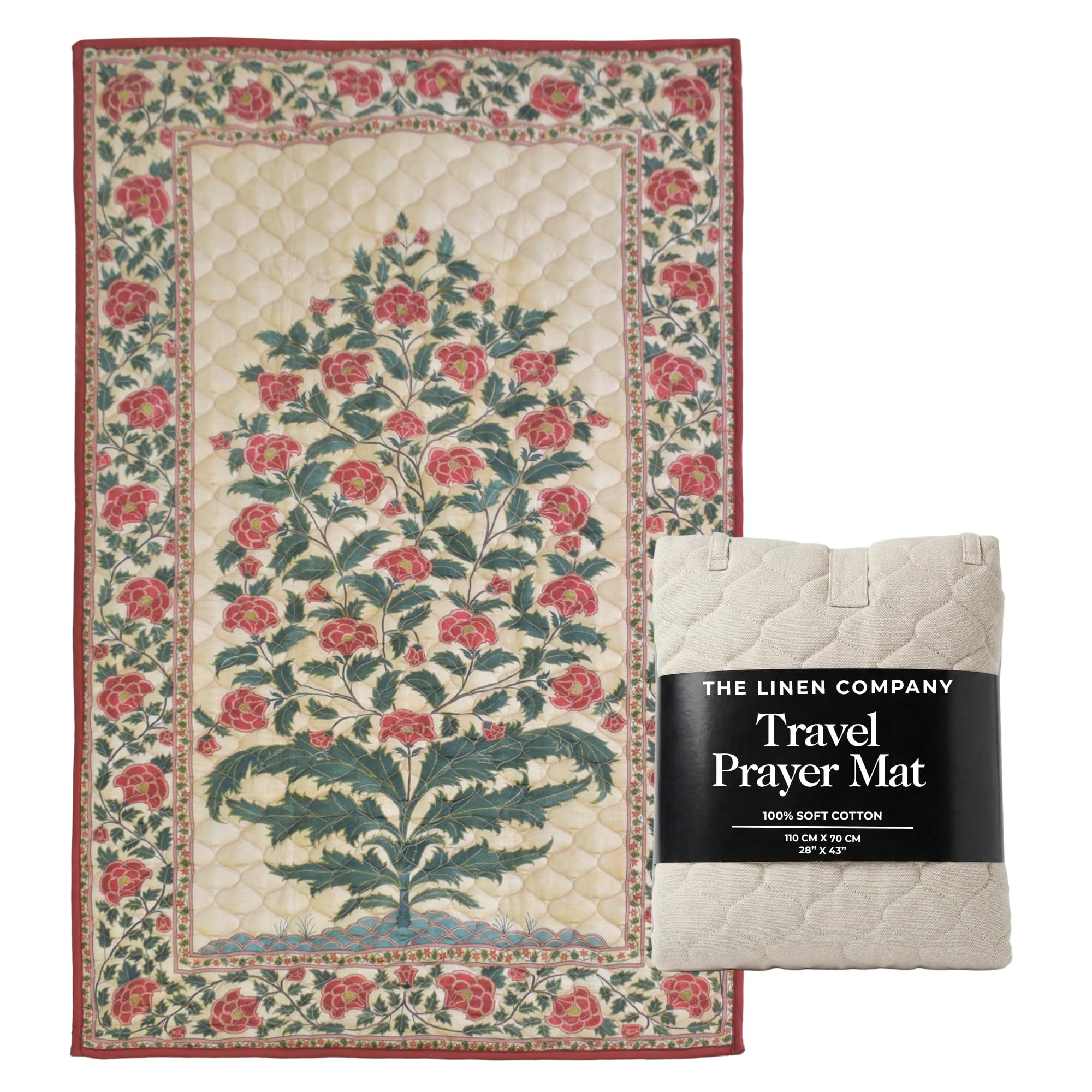 Muslim Prayer Mat - سجادة صلاة - Padded & Portable Islamic Prayer Mat - Ideal For Home, Office & Mosque Use - Easily Foldable & Machine Washable Rug - For Umrah/Hajj/Eid Gift - Crimson Paradise