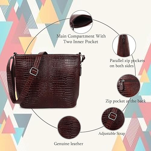 Aptics7 Women's Leather Sling Bag | Cross Body | Hand Bag | Purse with Adjustable and Detachable Straps | Trendy Stylish Side Sling Bag for Women | Ladies & Girls